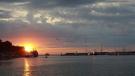 日落,海,帆船