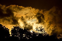 日落,天空,云
