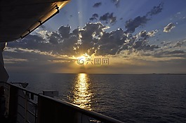 日落,船舶,海