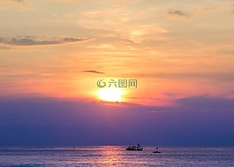 海灘,岸,日落