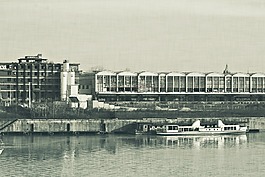 工廠,河,船舶