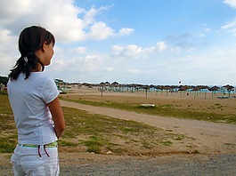 女孩,觀看,沙漠