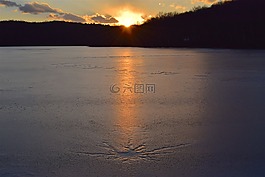 日落,湖,凍結(jié)