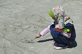 穆斯林,女孩,海边