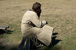男性,坐,等待