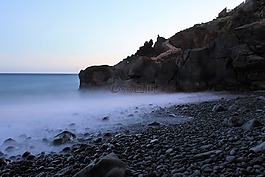 mar,日落,海灘