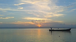 湖,船,日落