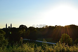 英语花园,慕尼黑,日落