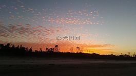 水,日落,海灘