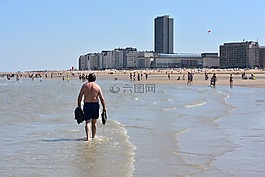 男子,徒步旅行,海