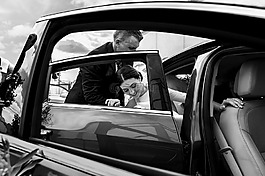婚禮,汽車的婚禮,黑色和白色