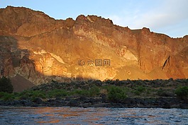山,日落,河