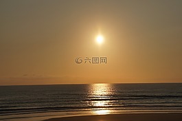海灘,海洋,日落
