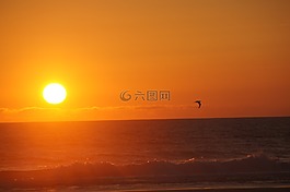 日落,海洋,波