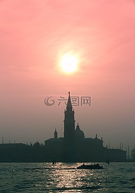 威尼斯,日落,景觀