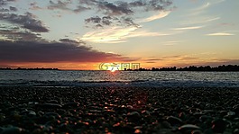 海,海灘,日落