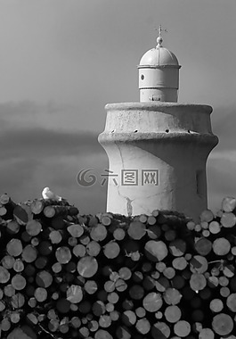 燈塔,海港,木材