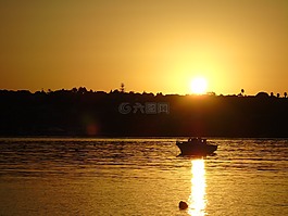 小船,地平線,海