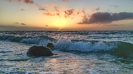 日落,海,海灘
