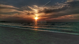 日落,海,海灘