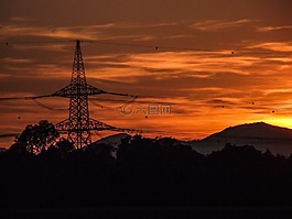 strommast,電源線,剪影