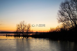 晚上,冰,湖