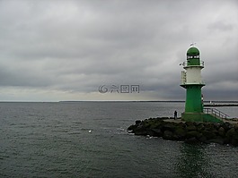 燈塔,海,云