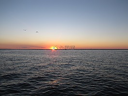 日落,海洋,水