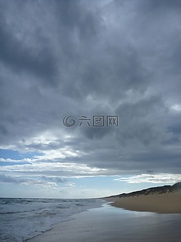 海灘,云,枯水