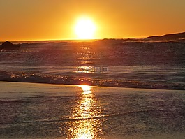 日落,海,海灘