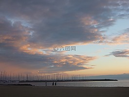 宁静的日落,粉红色,紫红