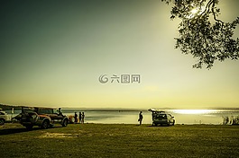 湖,釣魚,日落的時(shí)候