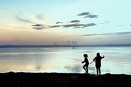 釣魚,湖,兒童