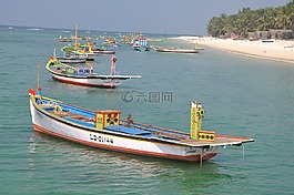 海灘,船,拉克沙群島