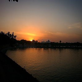 太陽,日落,湖