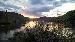 日落,河,云