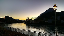 日落,藍色小時,山