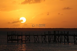 巴哈马,日落,码头