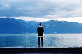 孤獨,男子,站在