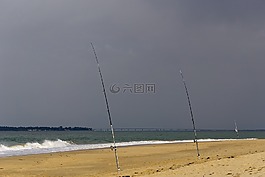海灘,捕魚,海洋