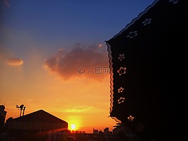 夏天,晚霞,云