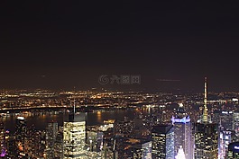 紐約,天際線,夜