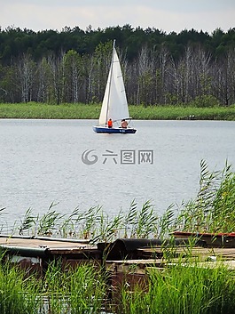 船,帆船,湖
