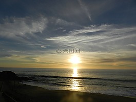 海洋,太陽(yáng)落山,海灘