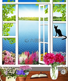 窗口,辦公室,鮮花