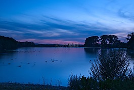 蓝色小时,湖,浪漫