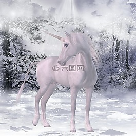 独角兽,雪,童话故事