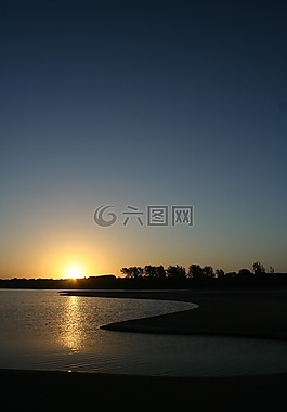 日落,景觀,水