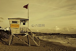 救生員,塔,海灘