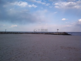海灘,水,石頭